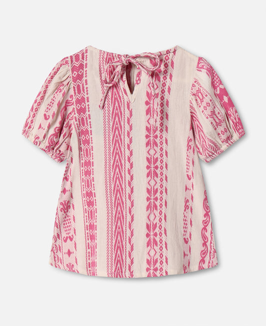 FLIINK ADDIE SS BLOUSE BLOUSE CLOUD DANCER PINK STRIPE