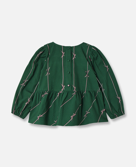 FLIINK BOWIE LS BLOUSE BLOUSE HUNTER GREEN BOW AOP