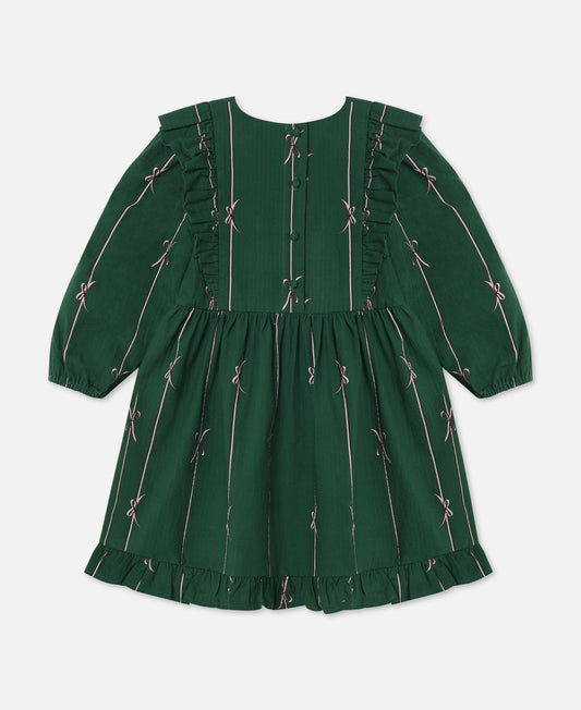 FLIINK BOWIE LS DRESS DRESS HUNTER GREEN BOW AOP