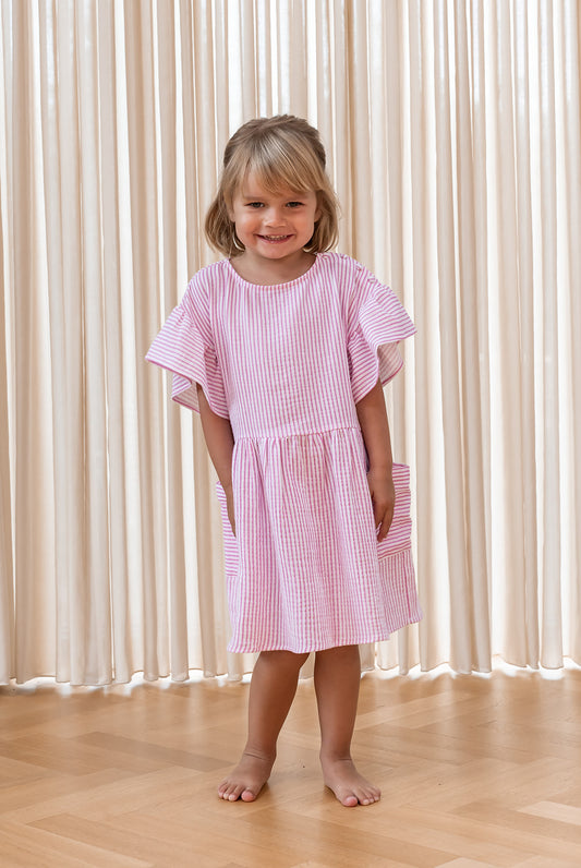 FLIINK CIAO STRIPE DRESS DRESS CLOUD DANCER PINK STRIPE