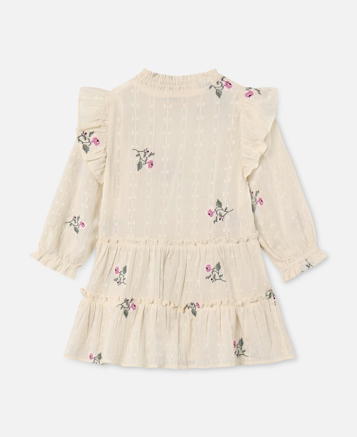 FLIINK DOBBY LS ROSE EMBR DRESS DRESS SANDSHELL