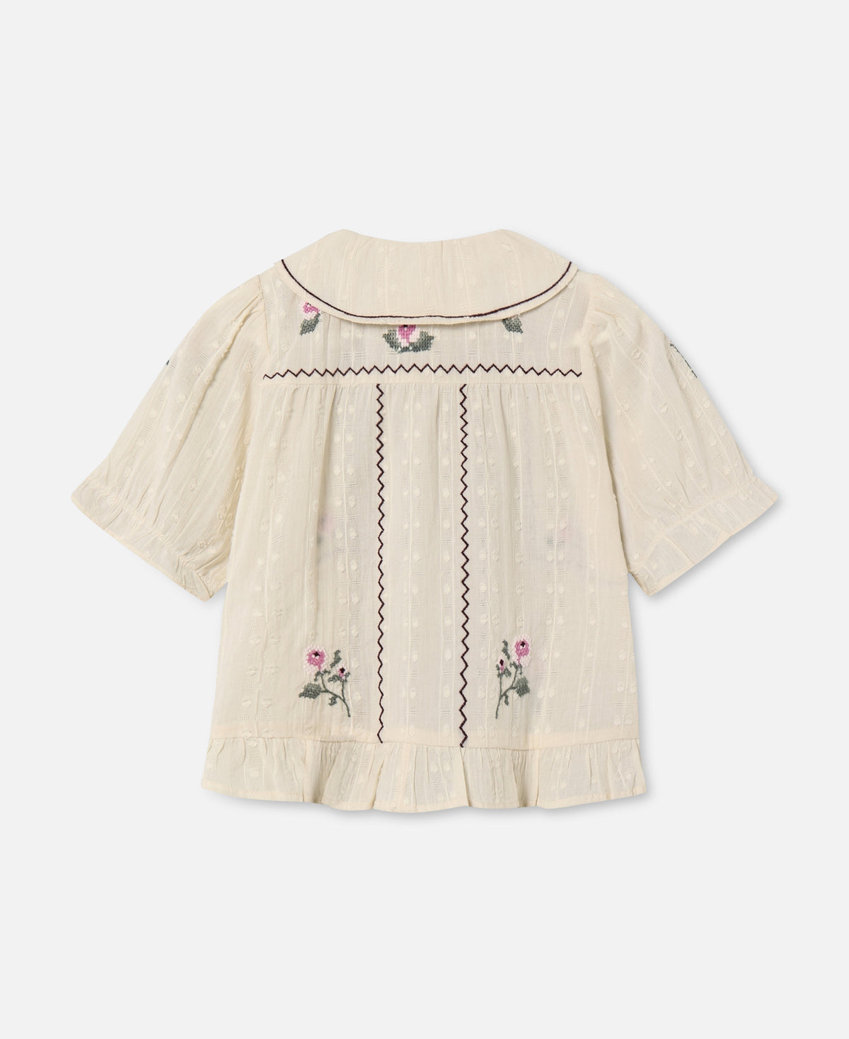 FLIINK DOBBY SS ROSE EMBR BLOUSE BLOUSE SANDSHELL