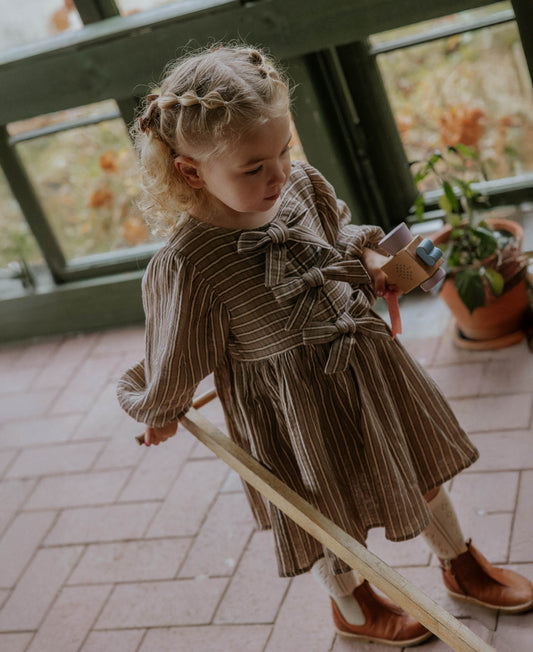 FLIINK ELMO BOW DRESS BLOUSE PINE BARK STRIPE