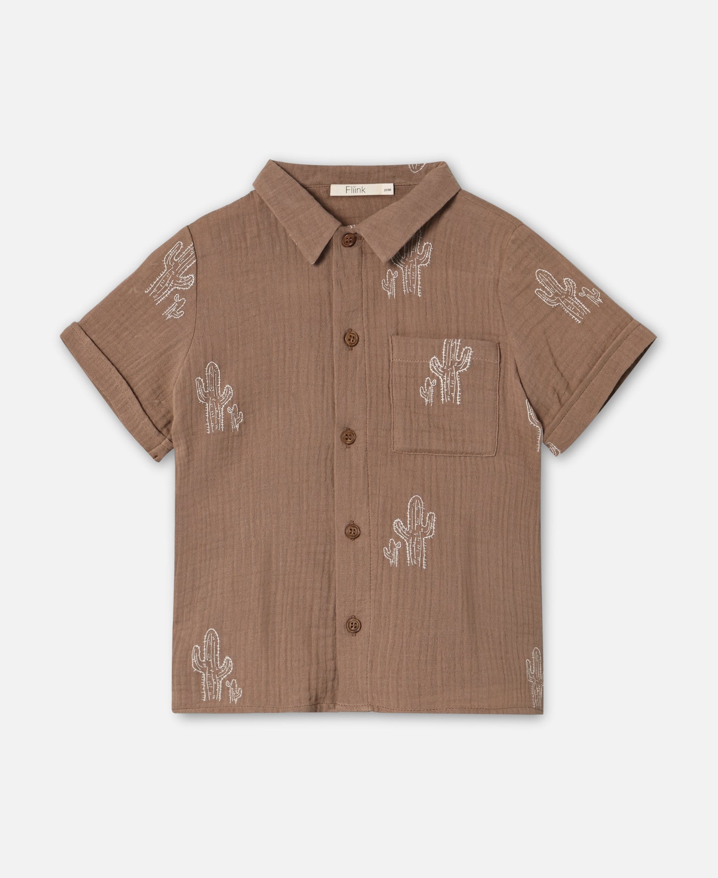 FLIINK HELLO SS SHIRT SHIRT PINE BARK CACTUS AOP