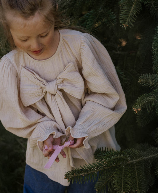 FLIINK PACO BOW LS BLOUSE BLOUSE SANDSHELL