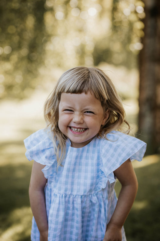 FLIINK PARI SL TOP BLOUSE DREAM BLUE CHECK