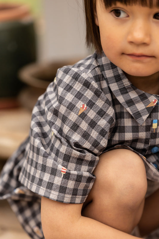 FLIINK POLAR DRESS DRESS MAGNET CHECK AOP