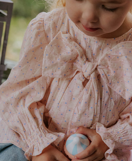 FLIINK ZORRO LS BOW BLOUSE BLOUSE CHALK PINK CHECK AOP