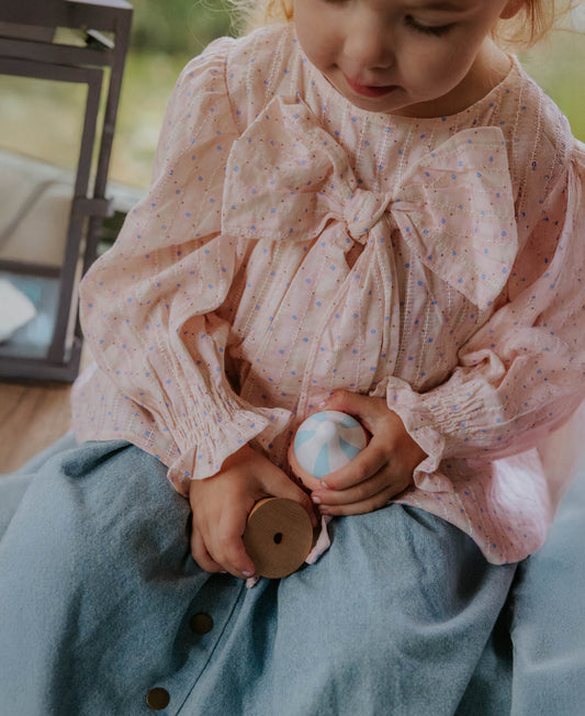 FLIINK ZORRO LS BOW BLOUSE BLOUSE CHALK PINK CHECK AOP