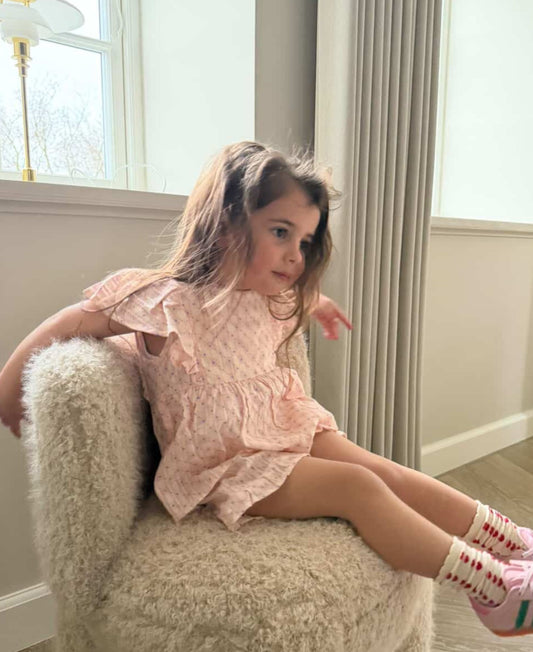 FLIINK ZORRO RUFFLE SHORTS SHORTS CHALK PINK CHECK AOP