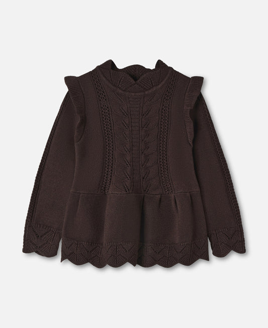 FLIINK ALILLY PEPLUM PULLOVER BLOUSE COFFEE BEAN