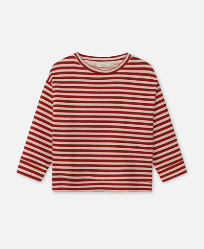 FLIINK ALVIN LS STRIPE SWEATSHIRT PULLOVER POMPEIAN RED/ SANDSHELL
