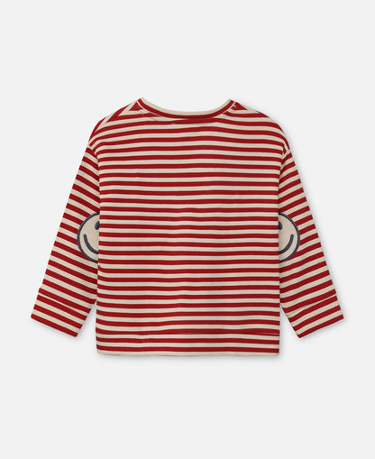 FLIINK ALVIN LS STRIPE SWEATSHIRT PULLOVER POMPEIAN RED/ SANDSHELL