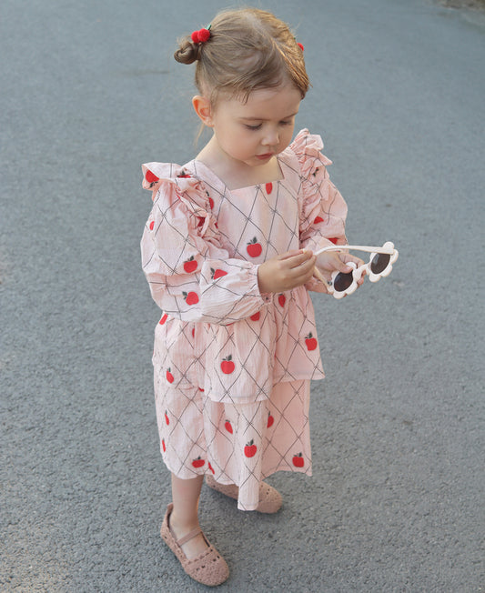 FLIINK APPLE LS DRESS DRESS PEACH WHIP AOP