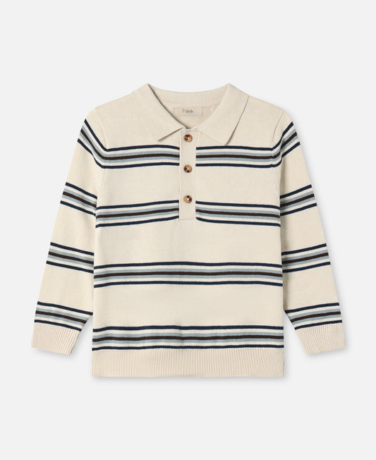 FLIINK BENNY LS POLO POLO SANDSHELL STRIPE