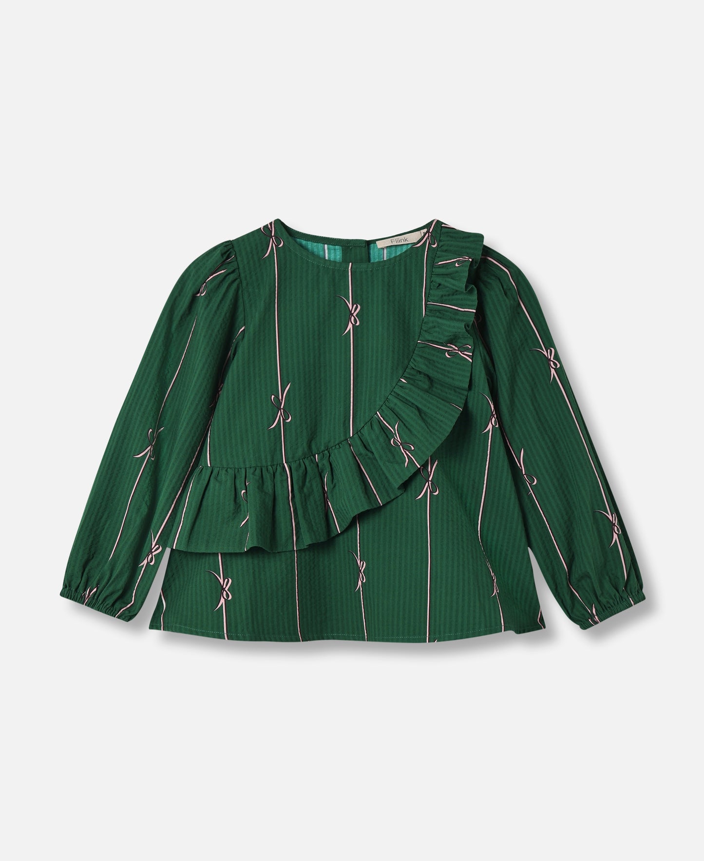FLIINK BOWIE LS BLOUSE BLOUSE HUNTER GREEN BOW AOP