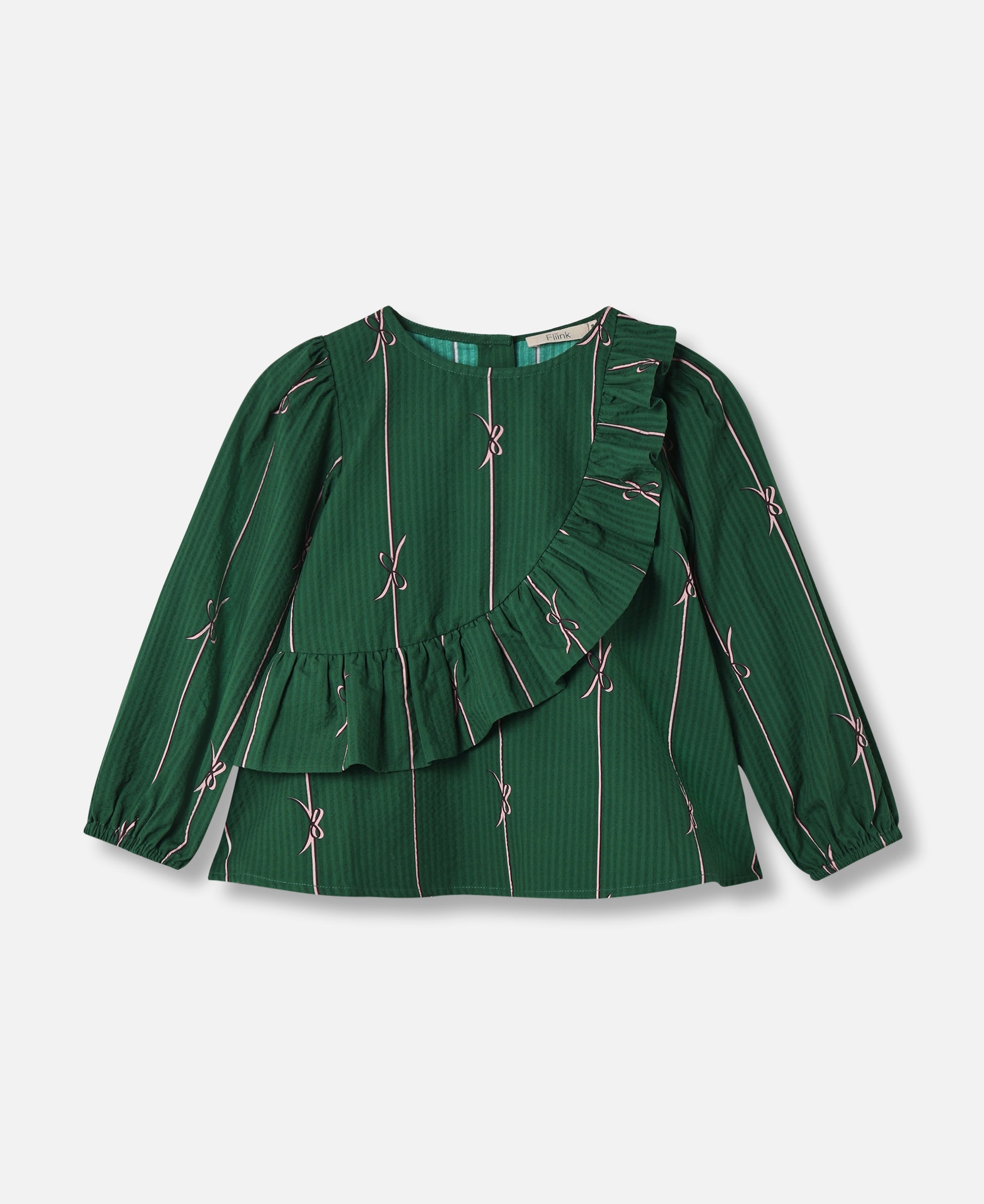 FLIINK BOWIE LS BLOUSE BLOUSE HUNTER GREEN BOW AOP