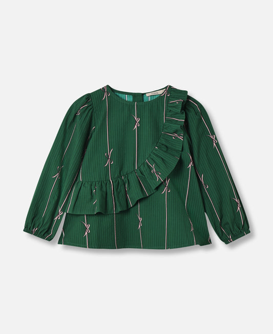 FLIINK BOWIE LS BLOUSE BLOUSE HUNTER GREEN BOW AOP