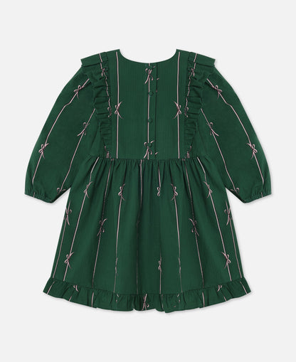 FLIINK BOWIE LS DRESS DRESS HUNTER GREEN BOW AOP
