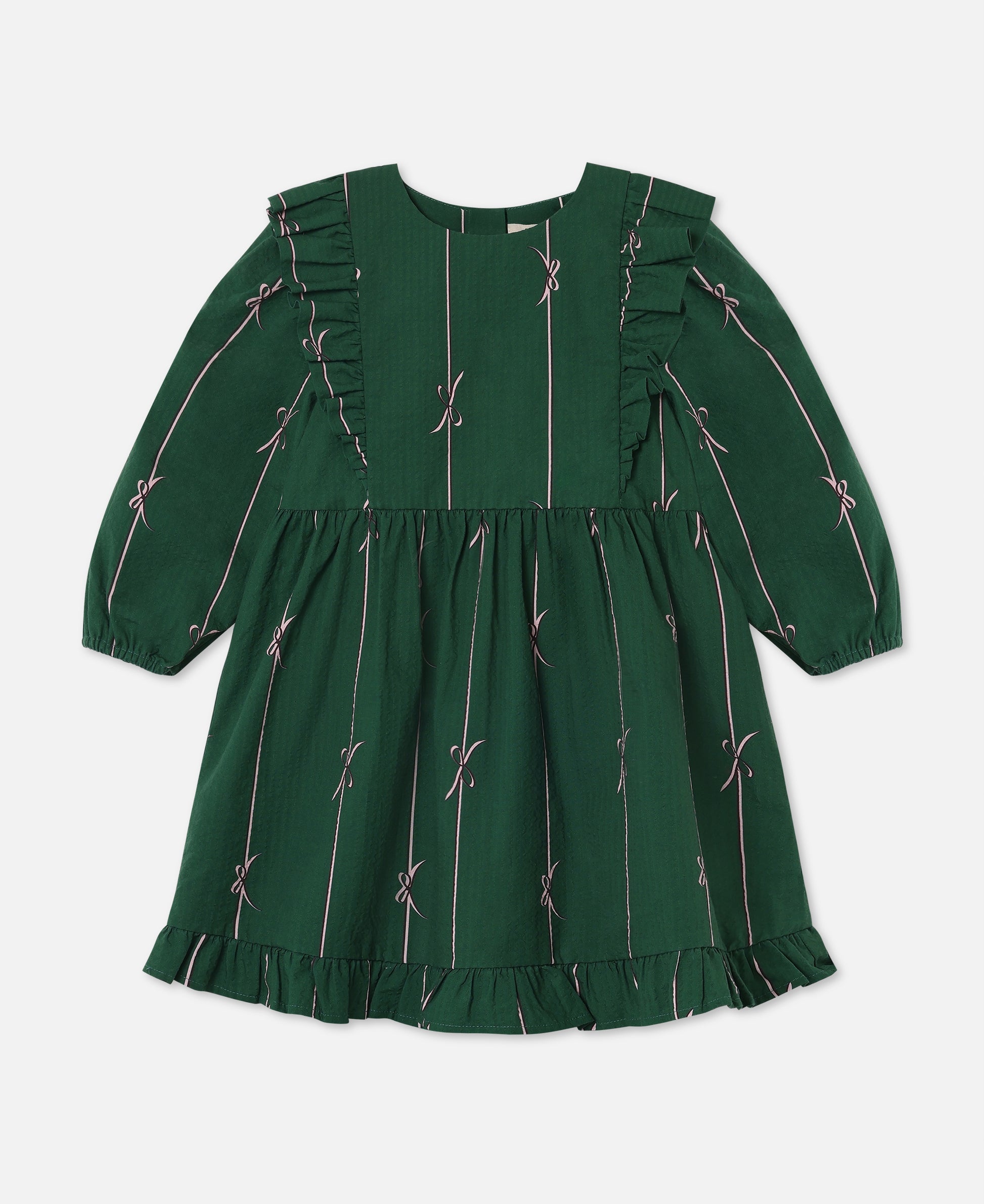 FLIINK BOWIE LS DRESS DRESS HUNTER GREEN BOW AOP