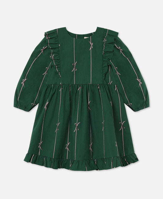 FLIINK BOWIE LS DRESS DRESS HUNTER GREEN BOW AOP