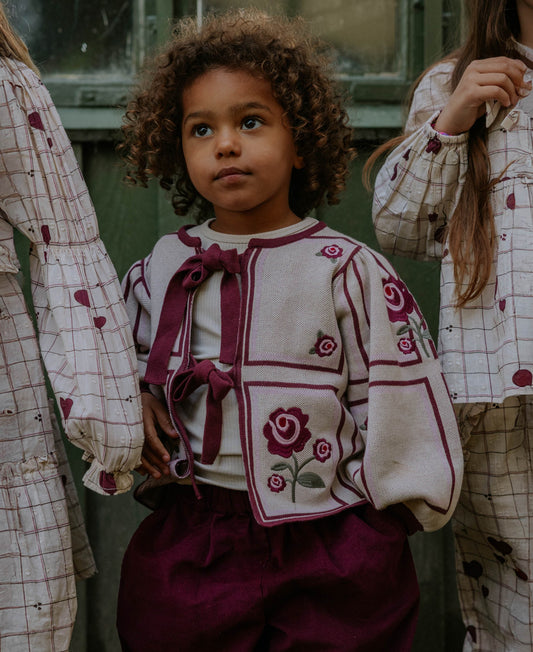 FLIINK CHARLOTTE 2/4 CARDIGAN CARDIGAN SANDSHELL/BURGENDY