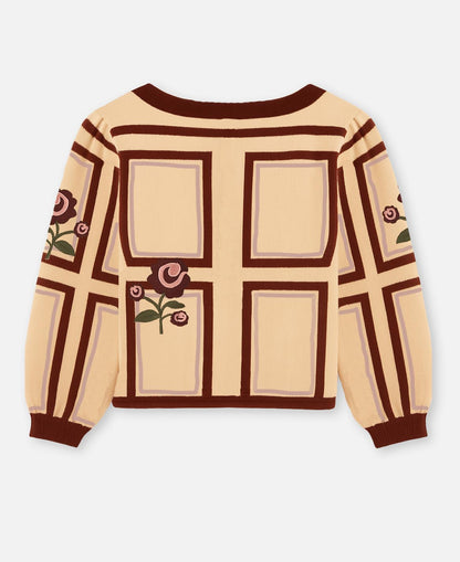 FLIINK CHARLOTTE EMBROIDERED CARDIGAN CARDIGAN SANDSHELL/BURGENDY