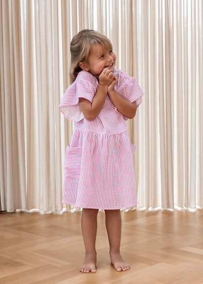 FLIINK CIAO STRIPE DRESS DRESS CLOUD DANCER PINK STRIPE