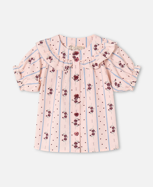 FLIINK COLOMBE SS BLOUSE BLOUSE CHALK PINK AOP