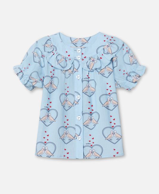 FLIINK COLOMBE SS BLOUSE BLOUSE DREAM BLUE AOP