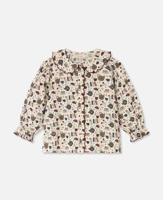 FLIINK COSY LS BLOUSE BLOUSE SANDSHELL AOP