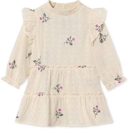 FLIINK DOBBY LS ROSE EMBR DRESS DRESS SANDSHELL