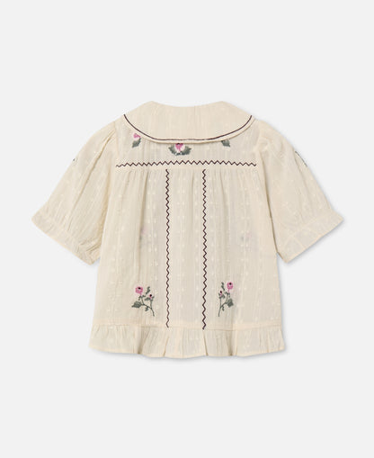 FLIINK DOBBY SS ROSE EMBR BLOUSE BLOUSE SANDSHELL