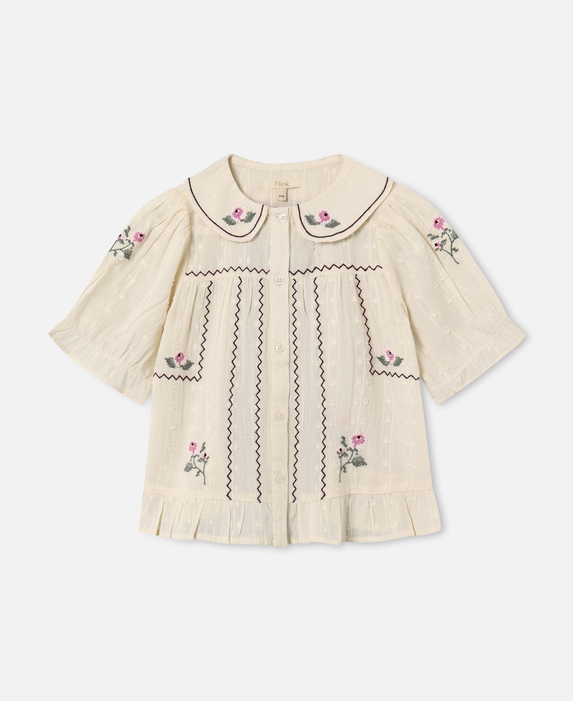 FLIINK DOBBY SS ROSE EMBR BLOUSE BLOUSE SANDSHELL