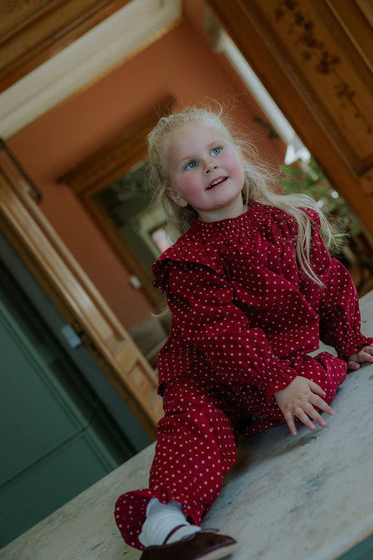 FLIINK DOLLY DOT RUFFLE PANT PANT RED BUD DOT