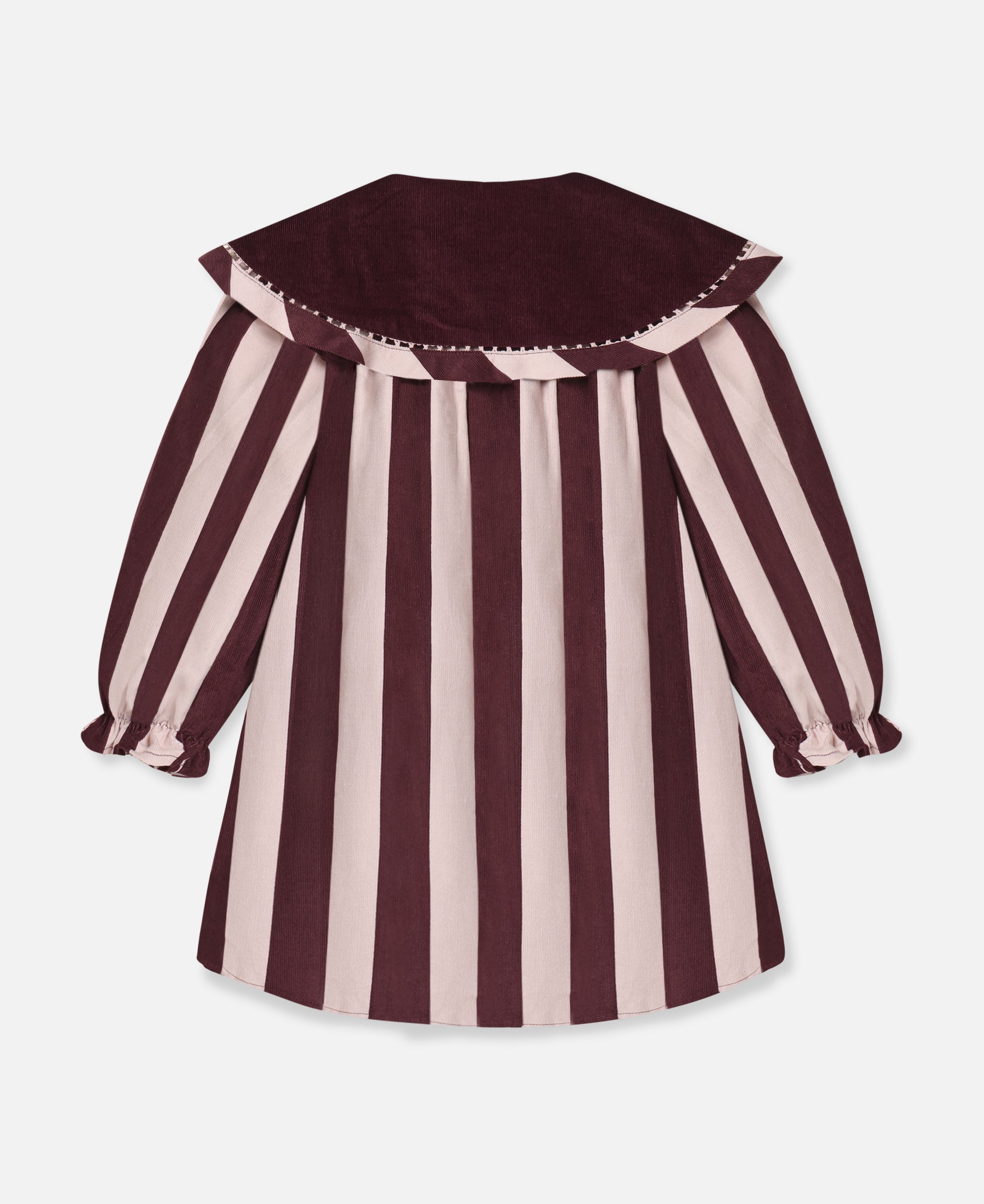 FLIINK DOLLY STRIPE COLLAR DRESS DRESS SMOKE ROSE/BURGUNDY STRIPE