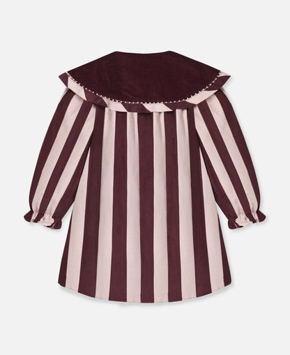 FLIINK DOLLY STRIPE COLLAR DRESS DRESS SMOKE ROSE/BURGUNDY STRIPE