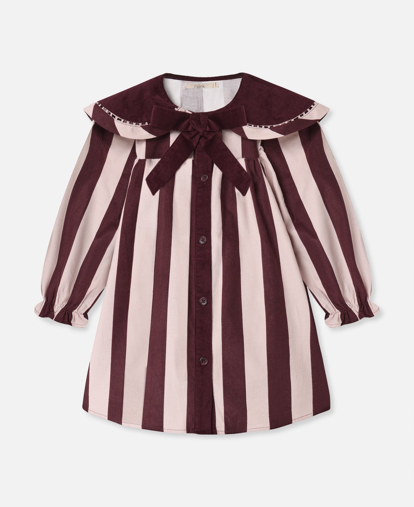 FLIINK DOLLY STRIPE COLLAR DRESS DRESS SMOKE ROSE/BURGUNDY STRIPE