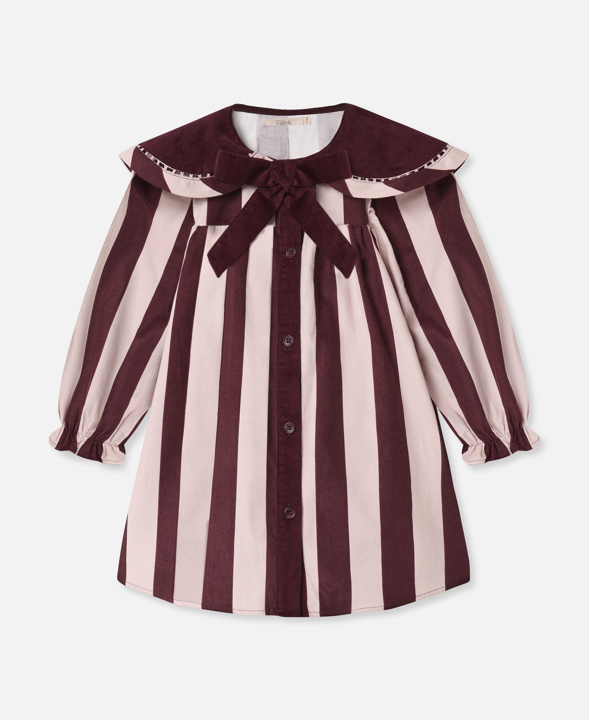 FLIINK DOLLY STRIPE COLLAR DRESS DRESS SMOKE ROSE/BURGUNDY STRIPE