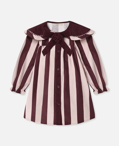 FLIINK DOLLY STRIPE COLLAR DRESS DRESS SMOKE ROSE/BURGUNDY STRIPE