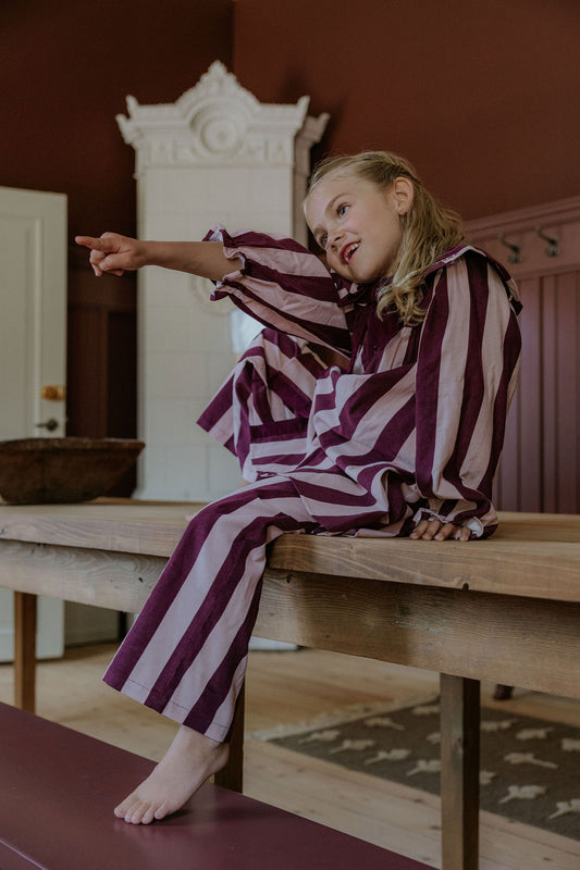 FLIINK DOLLY STRIPE PANT PANT SMOKE ROSE/BURGUNDY STRIPE