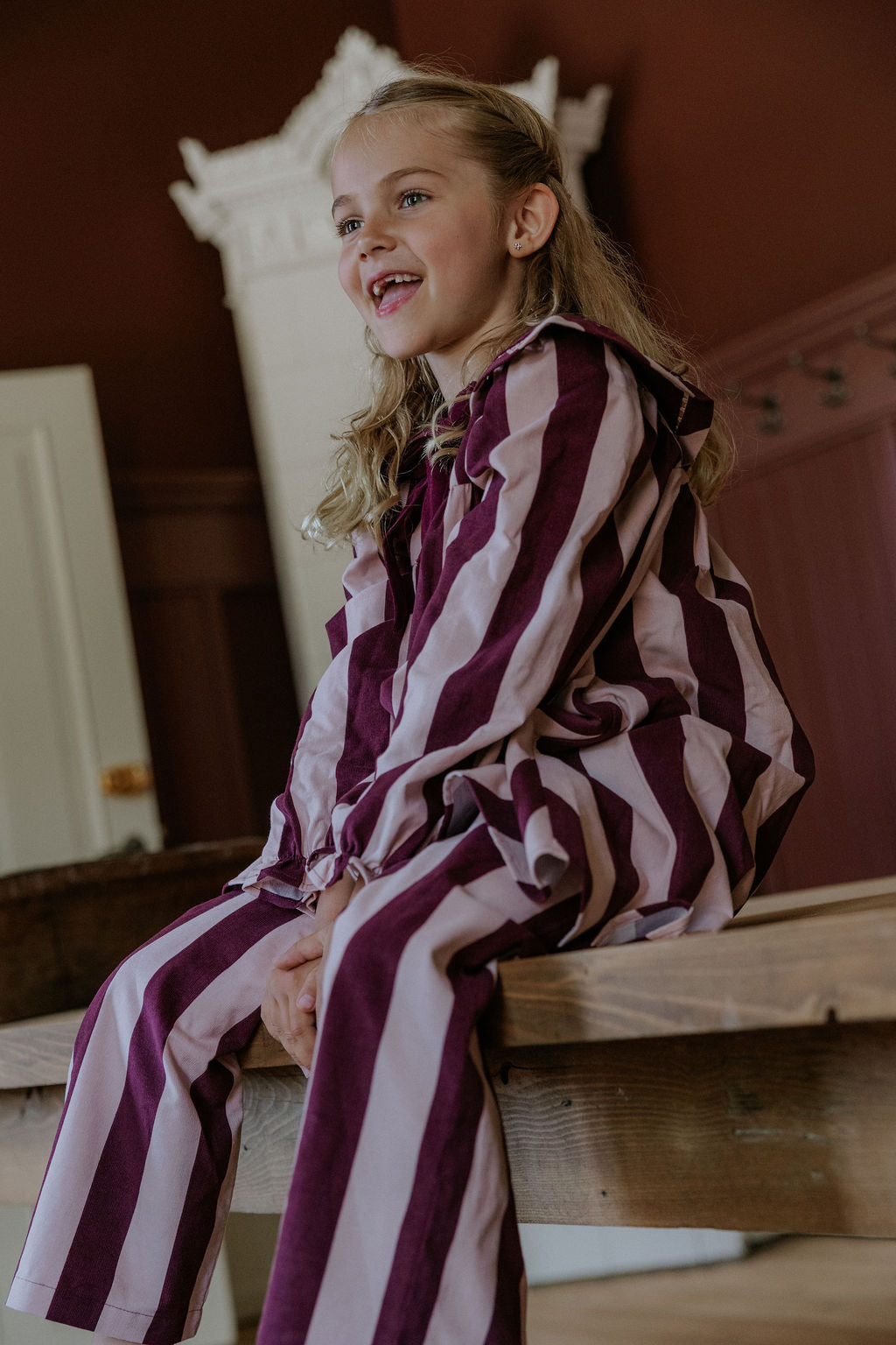 FLIINK DOLLY STRIPE PANT PANT SMOKE ROSE/BURGUNDY STRIPE