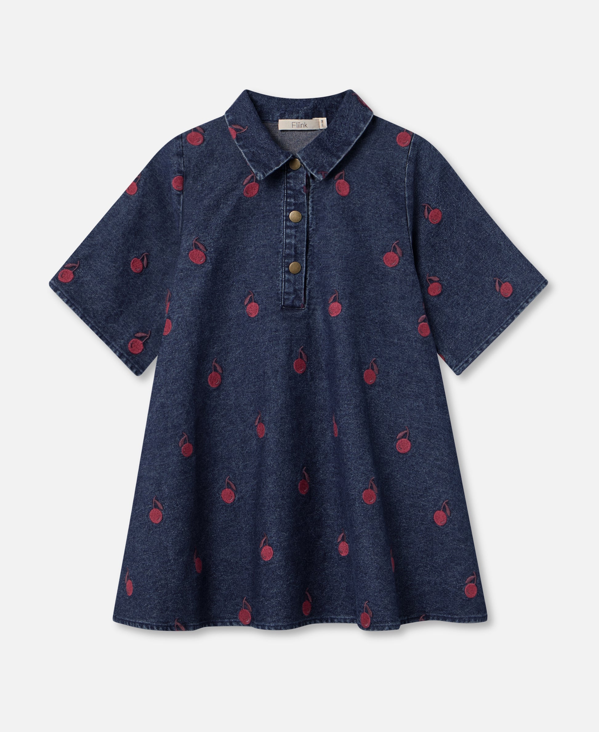 FLIINK DONNA EMBR SHIRT DRESS DRESS DARK DENIM BLUE
