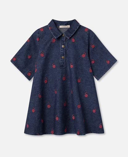FLIINK DONNA EMBR SHIRT DRESS DRESS DARK DENIM BLUE