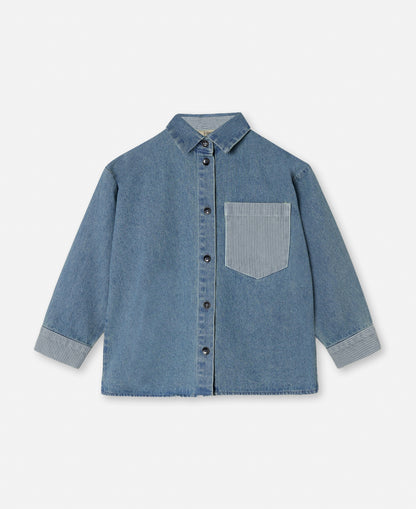 FLIINK DON CONTRAST LS SHIRT SHIRT MEDIUM DENIM BLUE