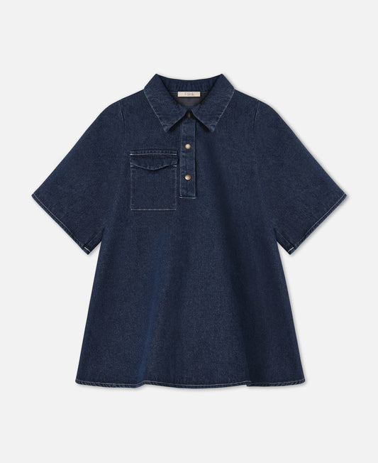 FLIINK DON DENIM SS DRESS DRESS DARK DENIM BLUE
