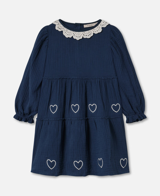 FLIINK ELMO HEART LS DRESS DRESS INSIGNIA BLUE / SANDSHELL