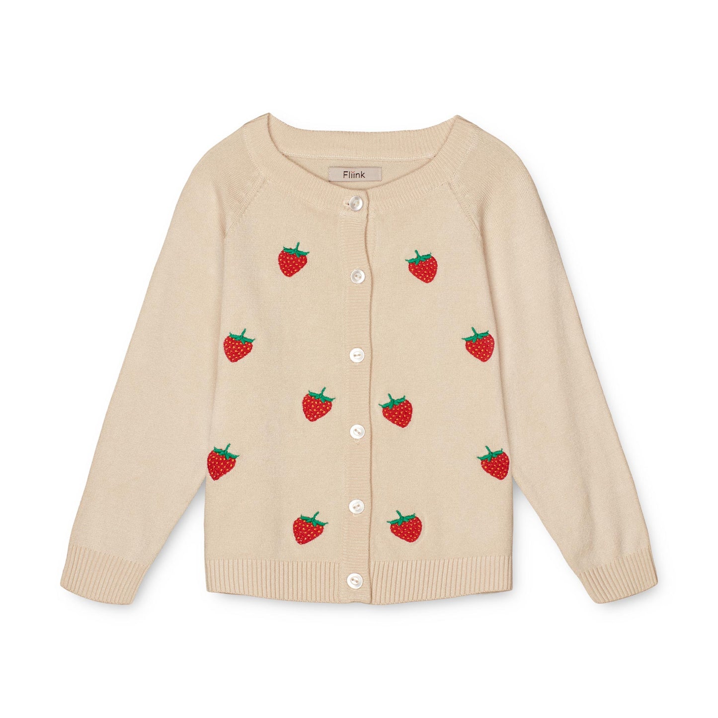 FLIINK FAVO EMBROIDERED CARDIGAN CARDIGAN SANDSHELL/HIGH RISK RED STRAWBERRY