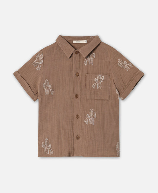 FLIINK HELLO SS SHIRT SHIRT PINE BARK CACTUS AOP