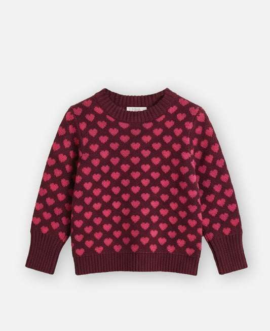 FLIINK JANIE CASHMERE HEART PULLOVER PULLOVER BURGUNDY / RED BUD